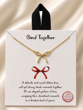 18K Gold Dipped Ribbon Bow Necklace - “Bind Together”
